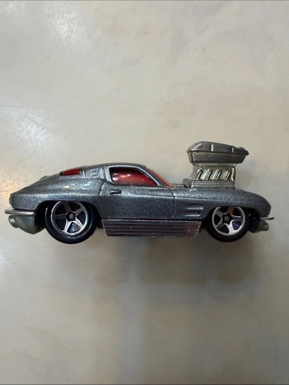 Metallic Silver Kids Muscle Car Toy with Red Windows